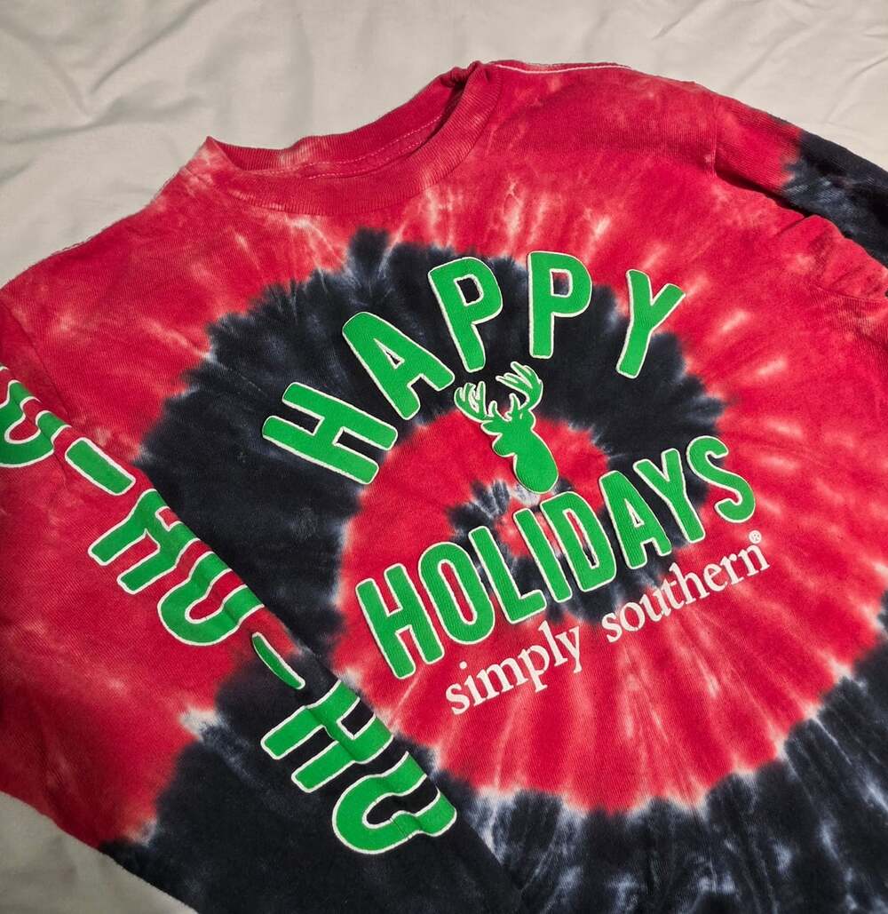 Simply Southern Happy Holidays Tie Dye Long Sleeve Shirt
